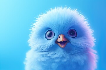 A cute fluffy blue bird with big eyes on a blue background. Perfect for nature and wildlife-themed projects.