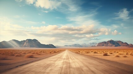 Desolate empty road stretching through a desert  AI generated illustration - obrazy, fototapety, plakaty