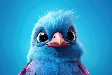 A close-up image of a blue bird with large eyes. This picture can be used to depict the beauty and intricacy of nature.