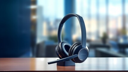 Detailed shot of a modern wireless headset on a clear desk  AI generated illustration