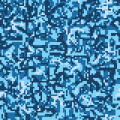 Digital monochrome azure blue camouflage seamless pattern.