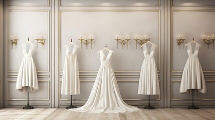 Fototapeta na wymiar Elegant bridal shop with empty dress racks for wedding product mockup AI generated illustration