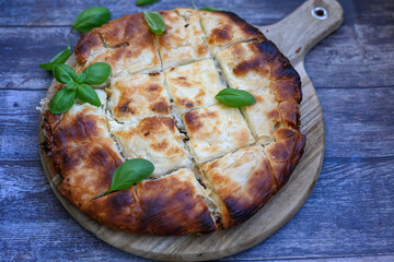 Bakery .Home made  cheese pie  with phyllo pastry and organic eggs. Bulgarian banitsa