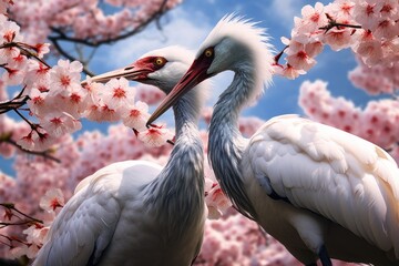 Two birds standing next to each other near a tree. Suitable for nature and wildlife themes.