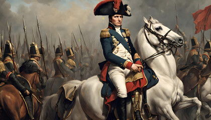 Napoleon riding a horse - obrazy, fototapety, plakaty