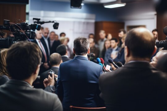 A picture of a group of people sitting in front of microphones. This image can be used to represent a panel discussion, a podcast recording, a press conference, or a radio talk show.