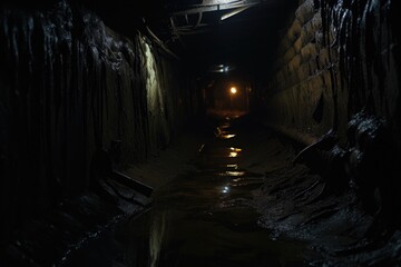 A picture of a dark tunnel with a faint light shining at the end. This image can be used to represent hope, overcoming challenges, or a journey towards a goal.