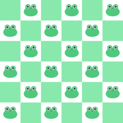 Seamless checkered pattern with cute frogs. Vector graphics.