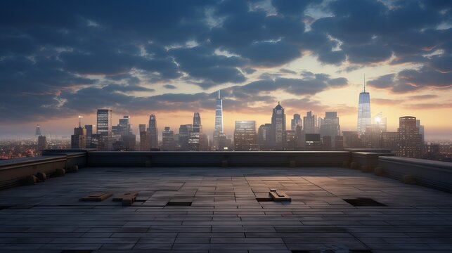 Empty rooftop with spectacular city views  AI generated illustration