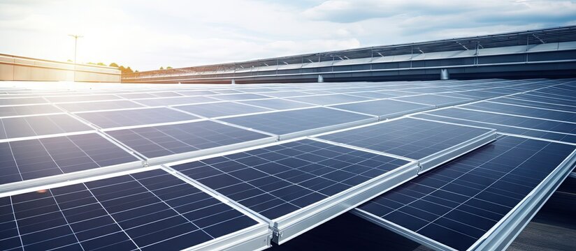 Overhead view of solar panels on parking structures copy space image