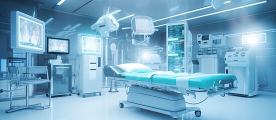Modern operating room equipped for complex operations copy space image