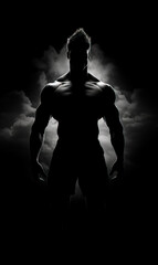 Rim light silhouette of muscular man