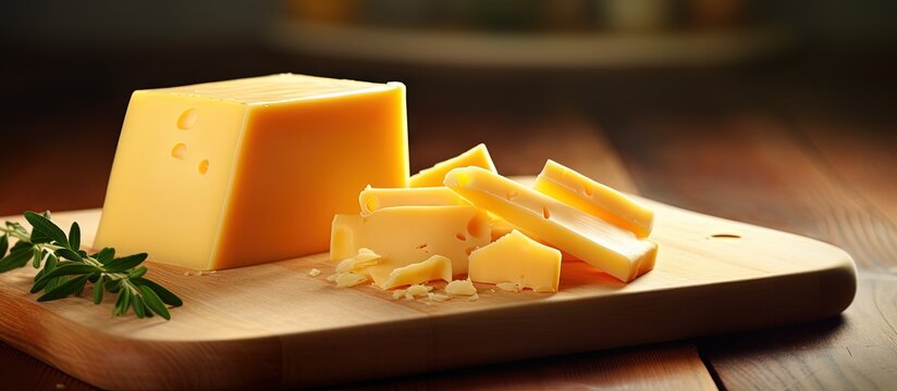 Organic cheddar on a board copy space image