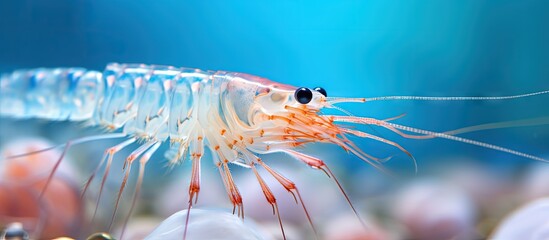 Observation of the Saltwater Peppermint Shrimp a predator of anemones copy space image - obrazy, fototapety, plakaty