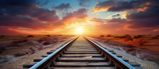 Fotobehang Sunset railway meets old tracks copy space image © vxnaghiyev