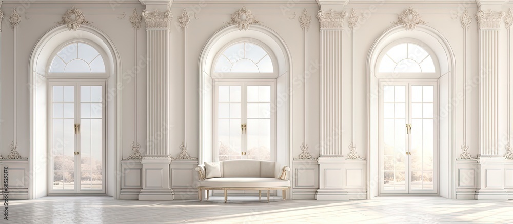 Aufkleber luxurious light interior design in a mansion with stucco walls high windows and square columns copy 