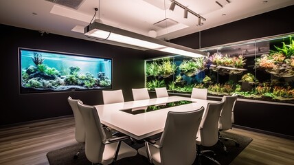 Inspiring office interior design Tech-inspired style Meeting Room featuring High-tech equipment architecture. Generative AI AIG 31.