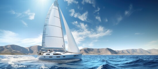 Picture of a stunning yacht at sea sunny day copy space image