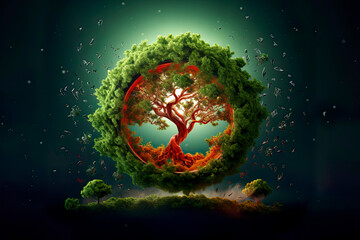 Generative AI 3D green tree icon illustration