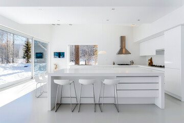 Generative AI illustration of large kitchen with minimalist decoration
