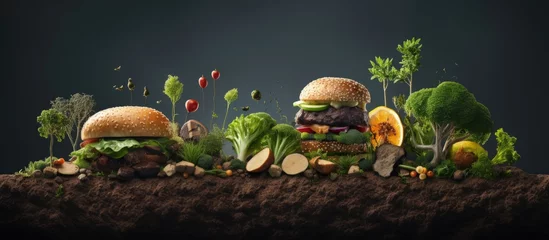 Fotobehang Plant based meat variety reducing carbon footprint copy space image © vxnaghiyev