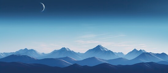 Stunning moonlit mountain peak amidst serene snowy landscape copy space image - obrazy, fototapety, plakaty