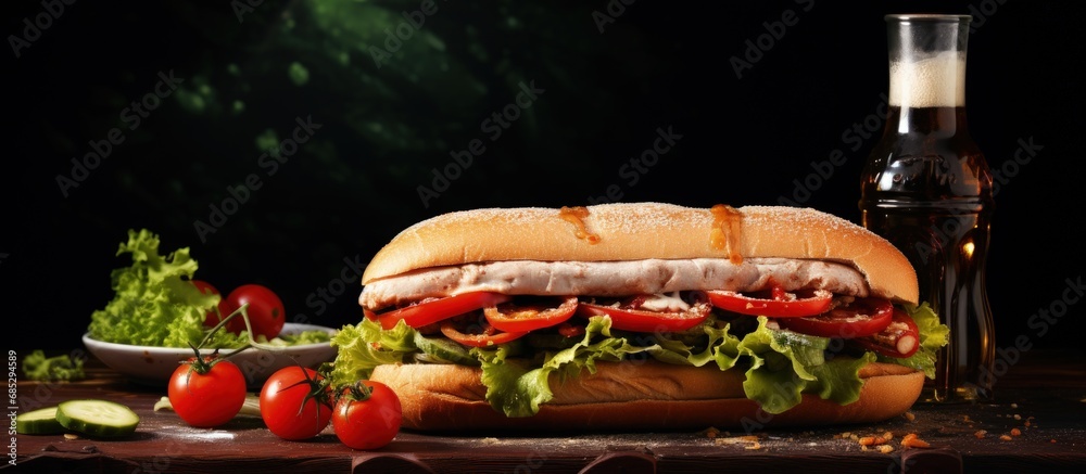 Aufkleber Sub sandwich and coke on table focused and space for copy copy space image