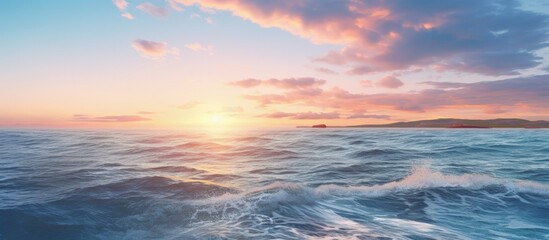 Naklejka na ściany i meble Stunning sunset seascape copy space image