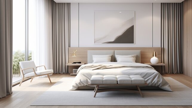 Modern guest room with minimalistic decor and neutral tones  AI generated illustration