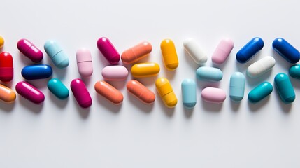 Multiple colorful pills on a neutral backdrop showcasing minimalism  AI generated illustration