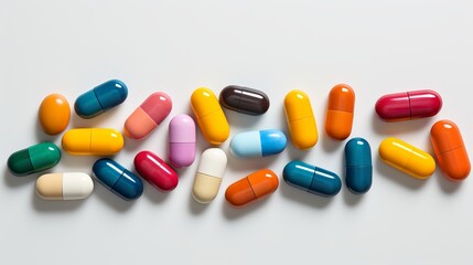 Multiple colorful pills on a neutral backdrop showcasing minimalism  AI generated illustration