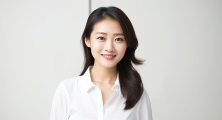 Fototapeta premium Confident Asian Female Entrepreneur in Professional Headshot on White Background