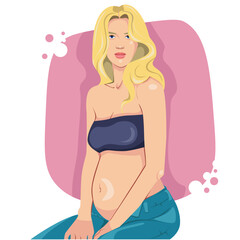 a pregnant woman in a top and jeans