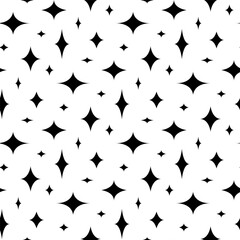 Small black abstract stars isolated on white background. Monochrome geometric seamless pattern. Vector simple flat graphic illustration. Texture.