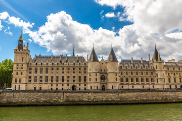 Conciergerie palace and prison and Seine river in Paris, France