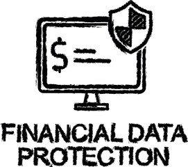 financial date protection outline icon grunge style vector
