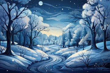 Snowy Landscape Trees Stream Festive Christmas Background Generative AI