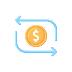 Obraz premium 3D Money exchange icon. Concept of currency exchange or cash back. Money conversion. Dollar icon.
