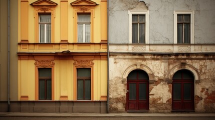 Obraz premium contrasting architecture: modern and vintage building facades 