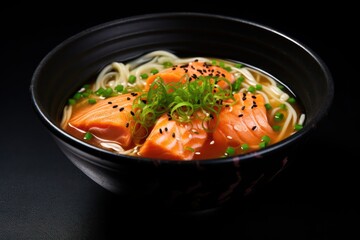 Traditional Asian soup on a black background.