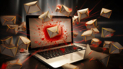 Alert Email inbox and spam virus with warning caution for notification on internet letter security protect, junk and trash mail and compromised information