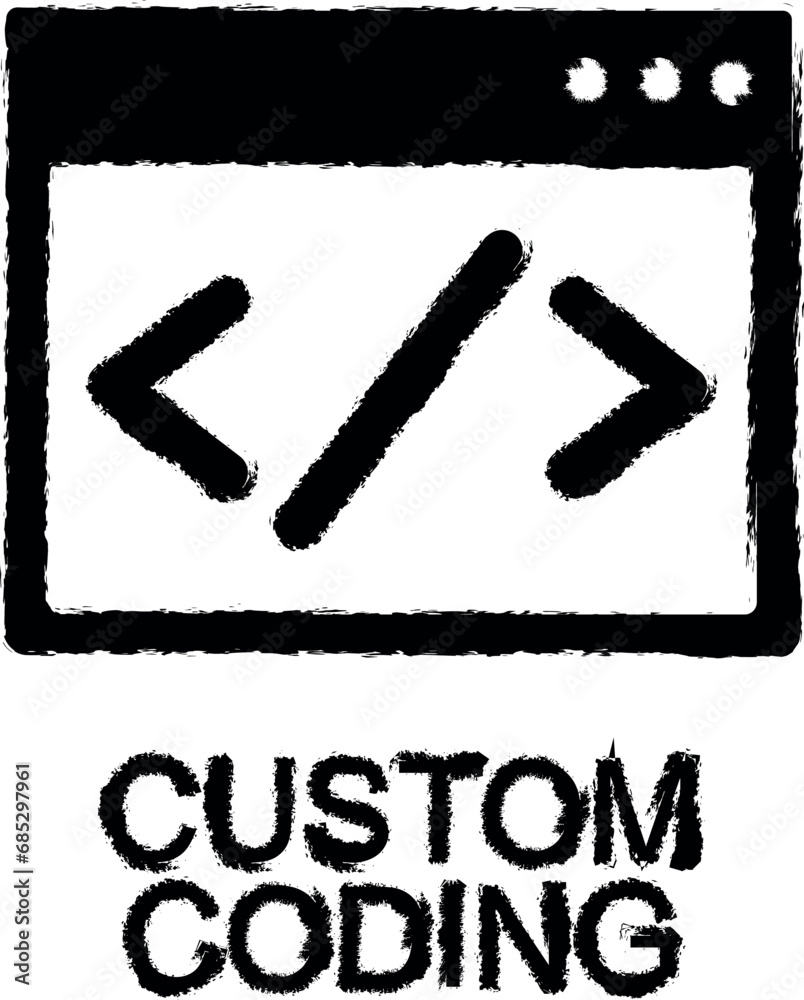 Poster custom coding icon grunge style vector
