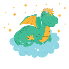 Fototapeta premium Baby dragon sleeping. Adorable animal illustration. Creative childish vector illustration