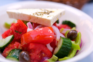 traditional greek salad with the white cheese feta at a tavern