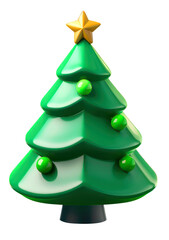 Obraz premium Christmas tree 3d icon in cartoon toy style. Minimalistic stylized 3d illustration of conical shaped Christmas tree. Holiday decoration