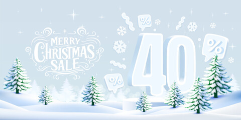 Fototapeta na wymiar Merry Christmas, 40 percent Off discount. Sale banner and poster. Vector illustration.