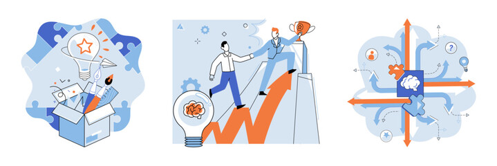 Creative idea vector illustration. The achievement creative and imaginative ideas is key determinant business success Imagination and inspiration fuel creative thinking leads to innovative solutions