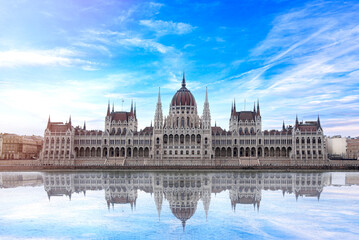 Fototapeta premium Parliament building in Budapest. Hungary. The building of the Hungarian Parliament is located on the banks of the Danube River, in the center of Budapest.