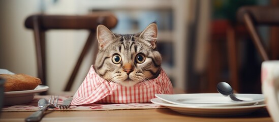 Mischievous pet cat exploring a paper bag at home copy space image