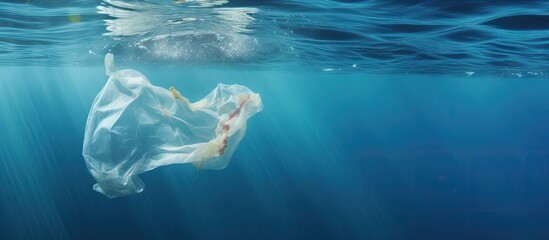 Fototapeta premium Plastic bags in the ocean cause an environmental crisis copy space image